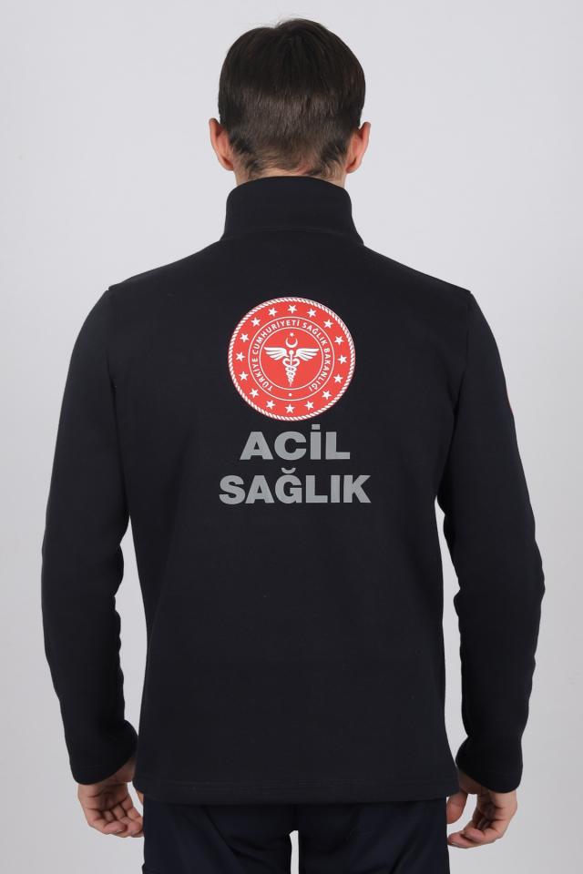 Lacivert 112 Acil Sağlık Kışlık Yarım Fermuar Balıkçı Yaka Sweatshirt Unisex