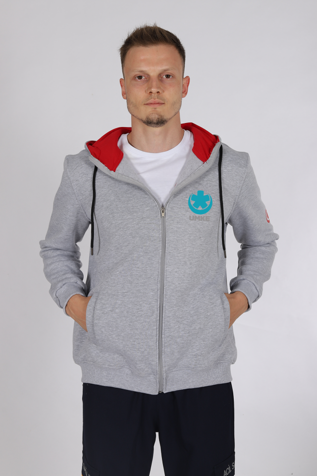 Gri UMKE Kapüşonlu Hırka Unisex