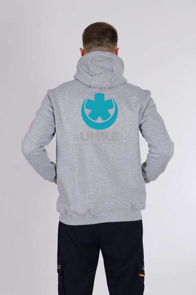 Gri UMKE Kapüşonlu Hırka Unisex