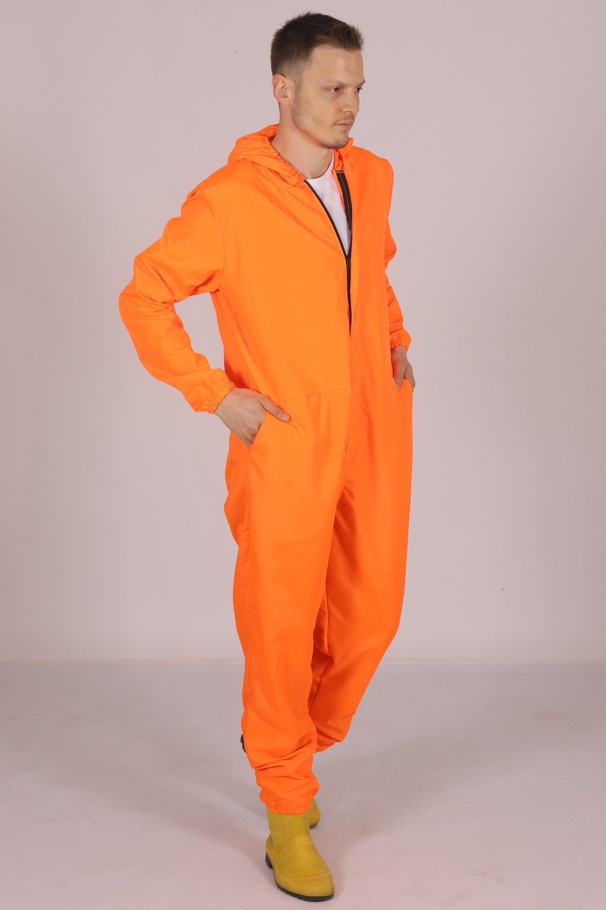 Turuncu İşçi Tulumu Balıkçı Çiftçi Bahçıvan Kuaför Laboratuvar Sıvı İtici Terletmez Kumaş Unisex XXL