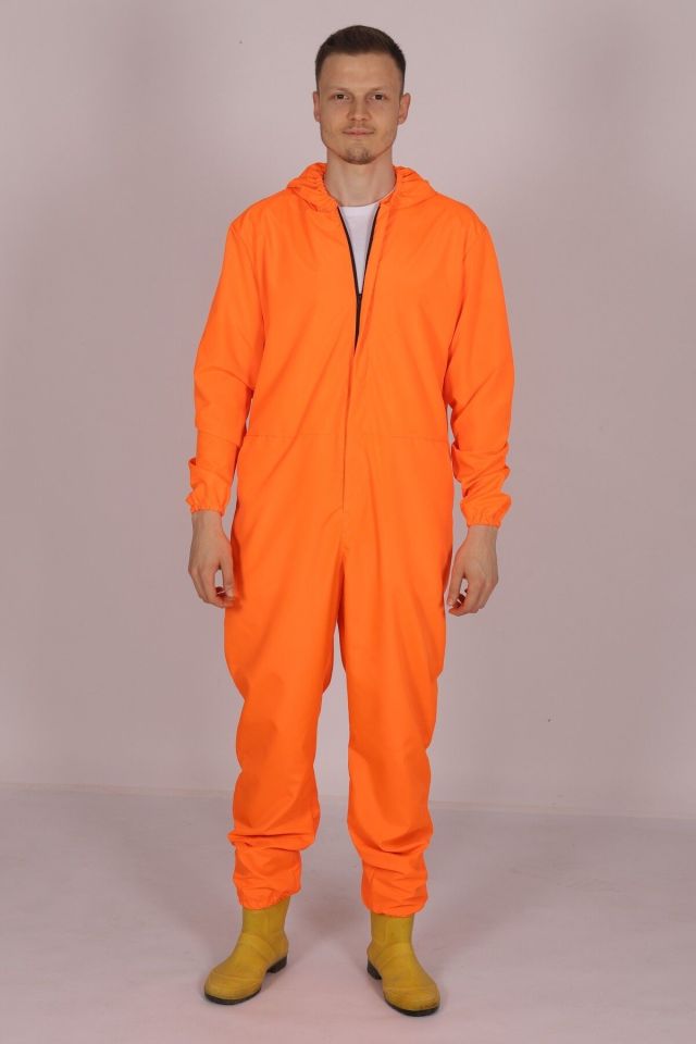 Turuncu İşçi Tulumu Balıkçı Çiftçi Bahçıvan Kuaför Laboratuvar Sıvı İtici Terletmez Kumaş Unisex XXL