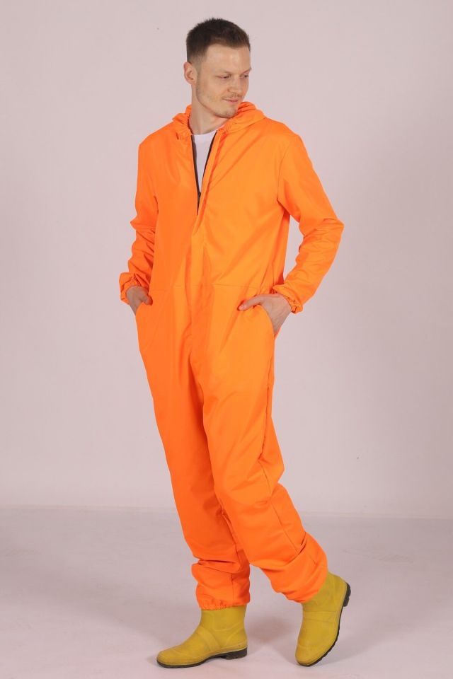 Turuncu İşçi Tulumu Balıkçı Çiftçi Bahçıvan Kuaför Laboratuvar Sıvı İtici Terletmez Kumaş Unisex XXL