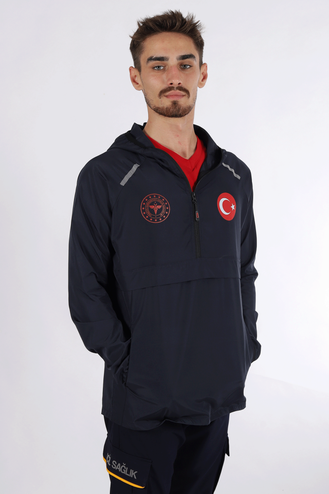 Lacivert 112 Acil Sağlık Kanguru Cep Rüzgarlık Unisex