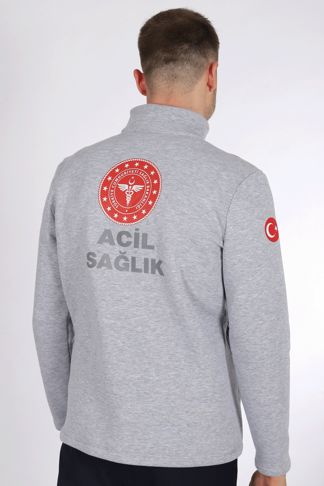 Gri 112 Acil Sağlık Kışlık Yarım Fermuar Balıkçı Yaka Sweatshirt Unisex