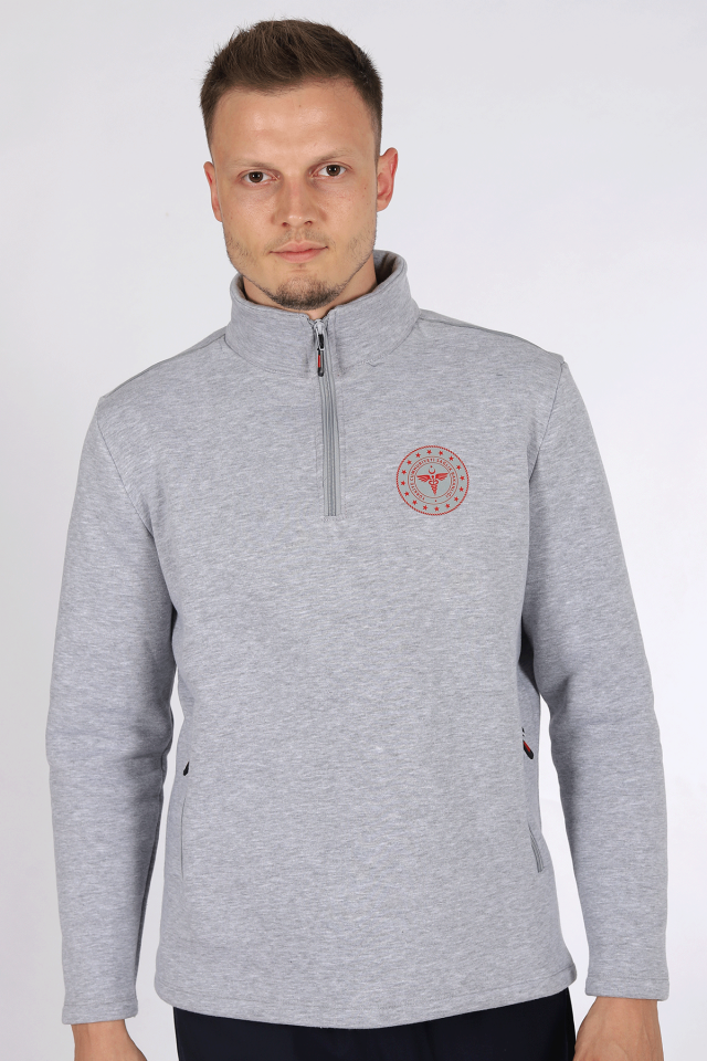 Gri 112 Acil Sağlık Kışlık Yarım Fermuar Balıkçı Yaka Sweatshirt Unisex