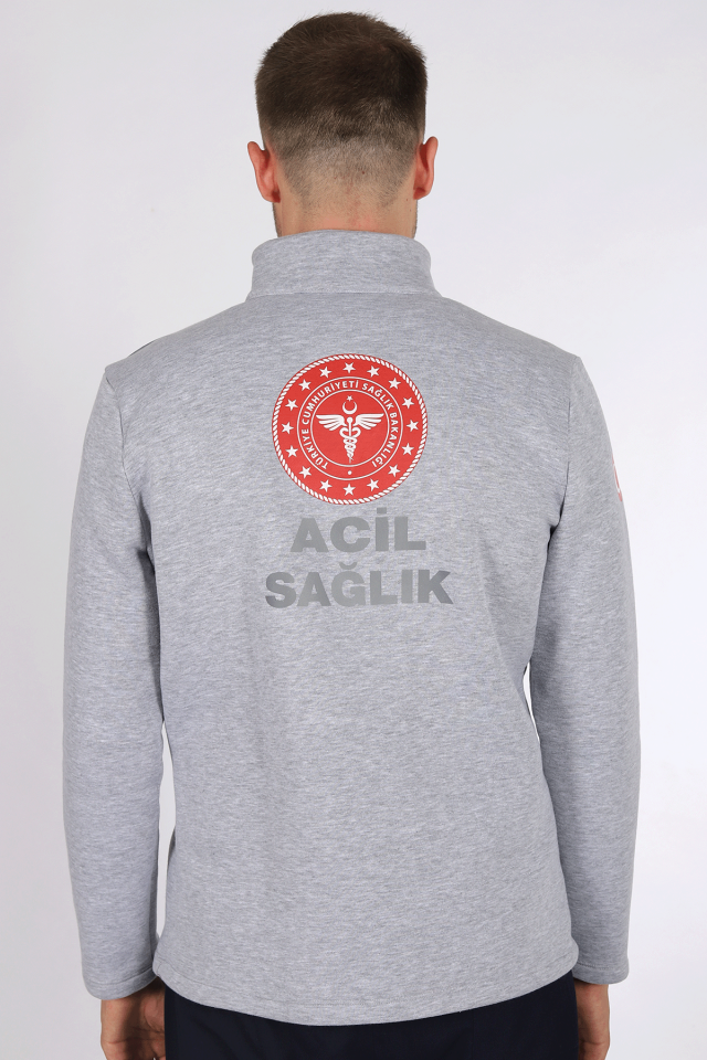 Gri 112 Acil Sağlık Kışlık Yarım Fermuar Balıkçı Yaka Sweatshirt Unisex