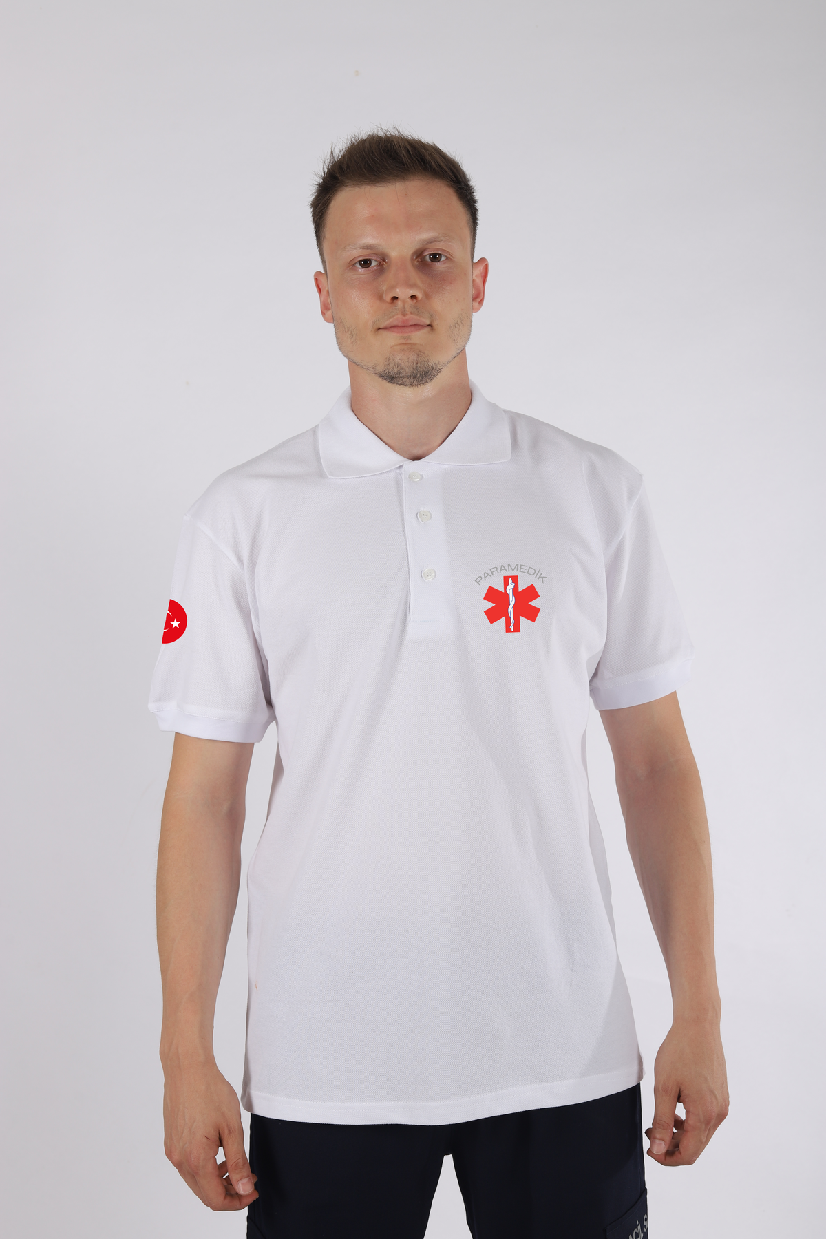 Beyaz Paramedik Polo Yaka Tişört Unisex