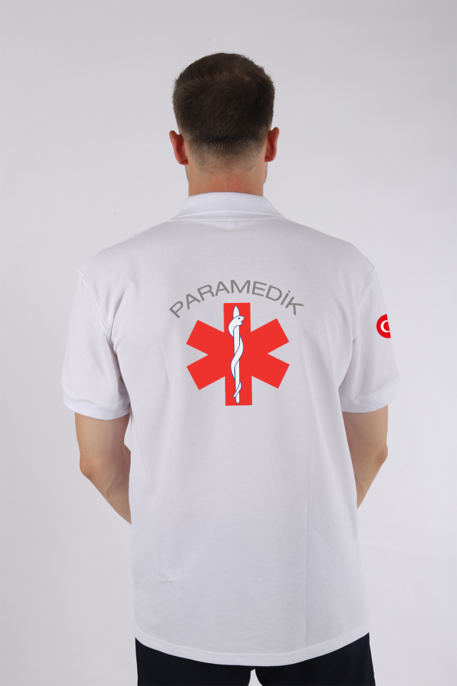 Beyaz Paramedik Polo Yaka Tişört Unisex