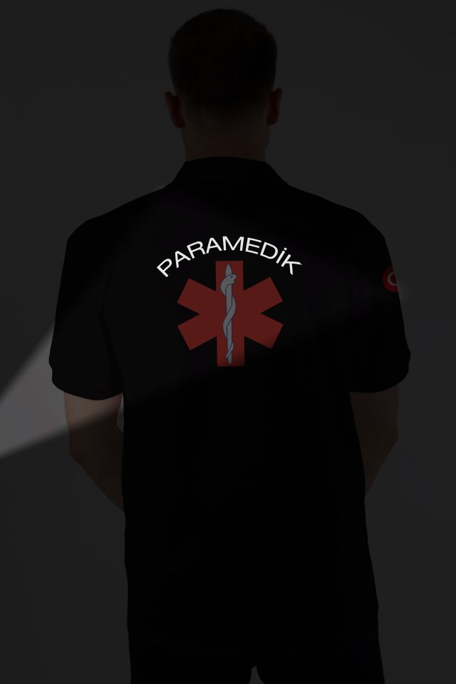 Siyah Paramedik Polo Yaka Tişört Unisex