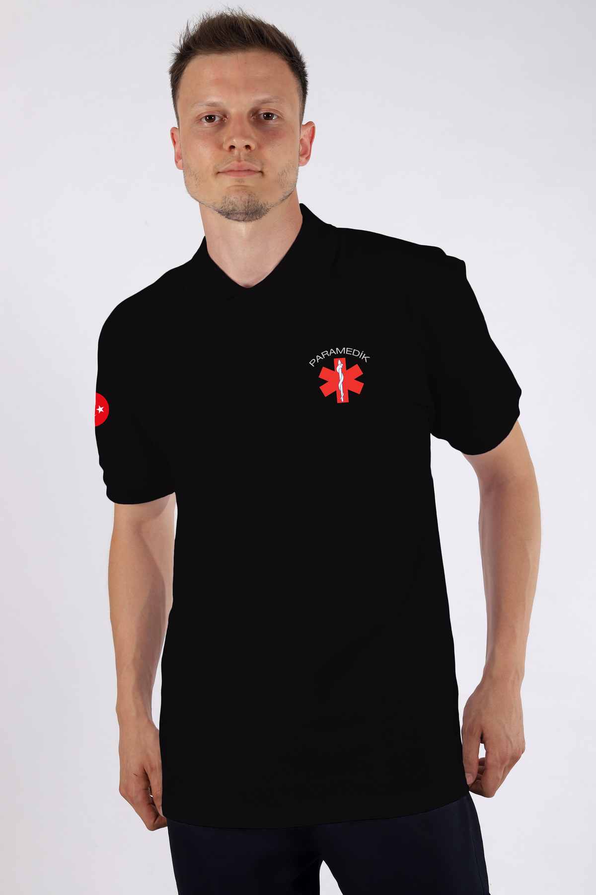 Siyah Paramedik Polo Yaka Tişört Unisex