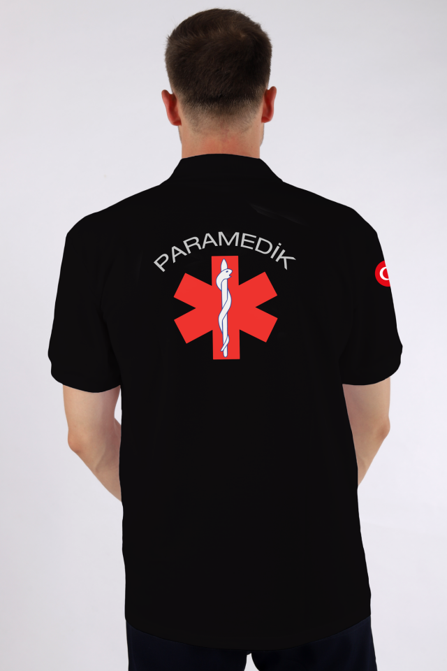 Siyah Paramedik Polo Yaka Tişört Unisex