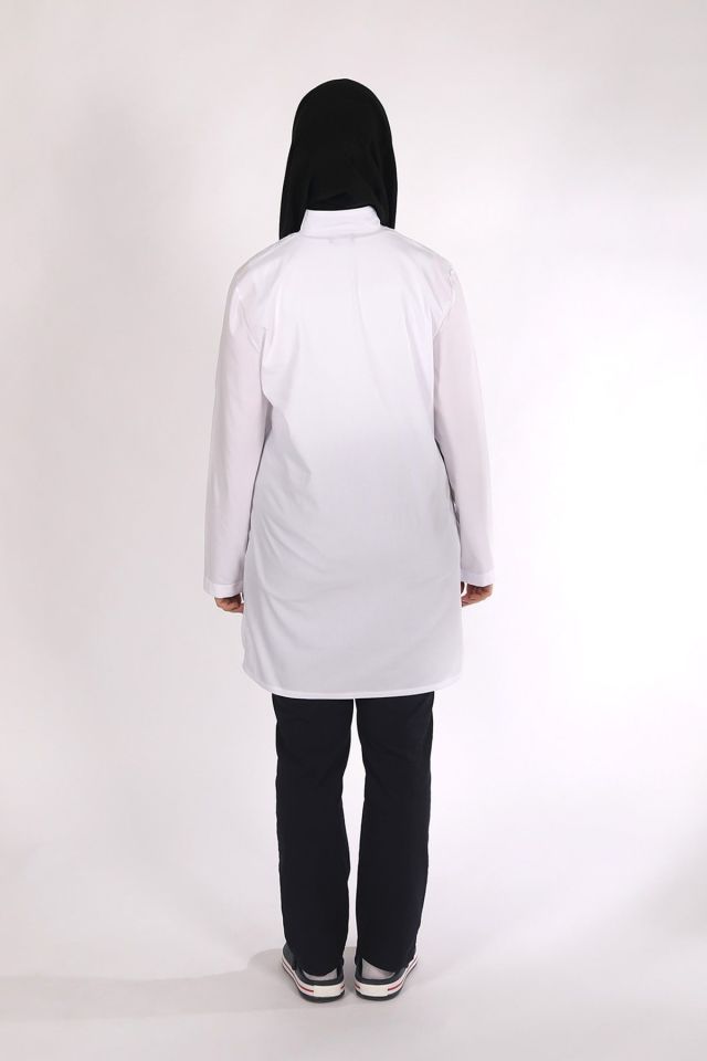 Beyaz Likralı Tesettür Scrubs Doktor Hemşire Forması Tek Üst 2XL