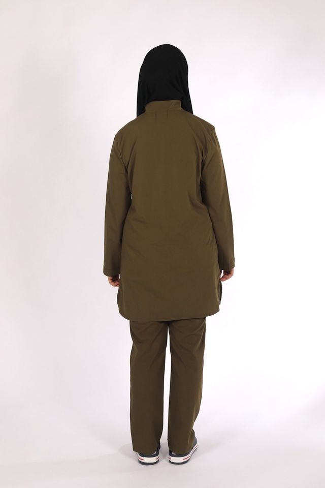 Haki Likralı Tesettür Scrubs Doktor Hemşire Forması Tek Üst XS