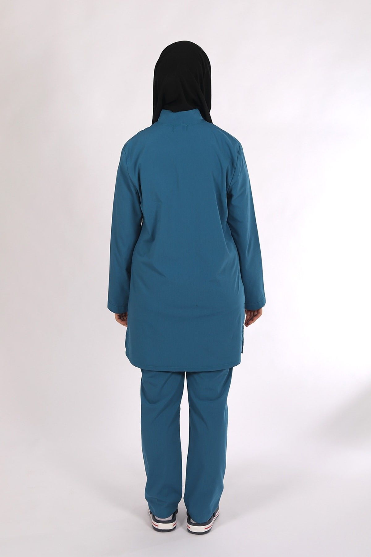 Turkuaz Likralı Tesettür Scrubs Doktor Hemşire Forması Tek Üst 2XL