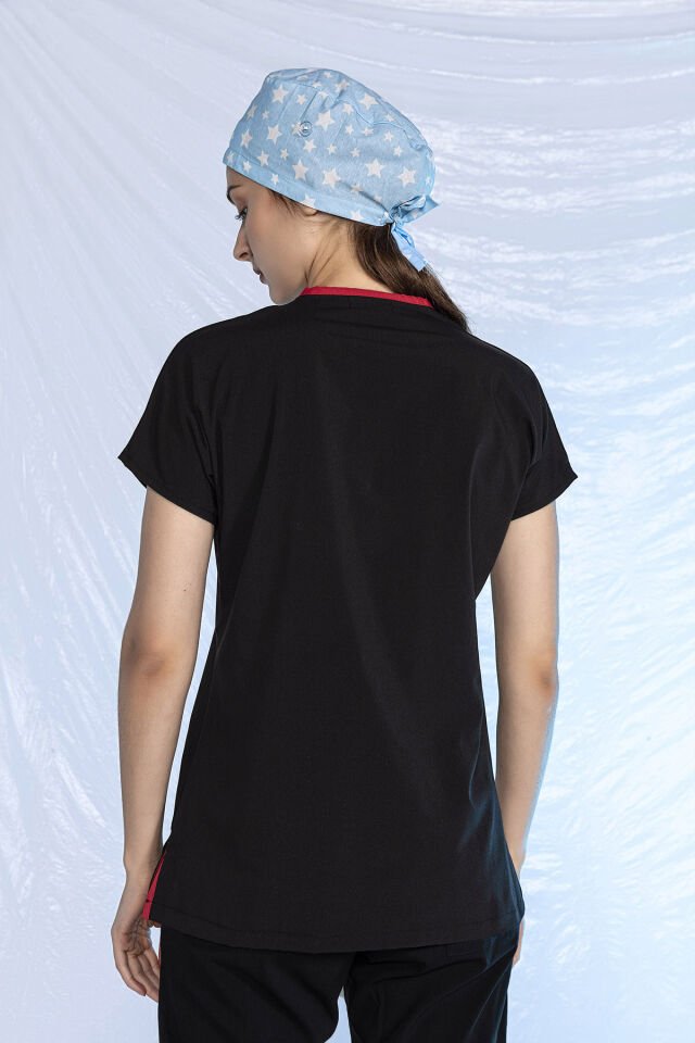 Siyah Özel Veteriner Forması Tüy Tutmaz Sıvı İtici Baskılı Scrubs Takım Unisex