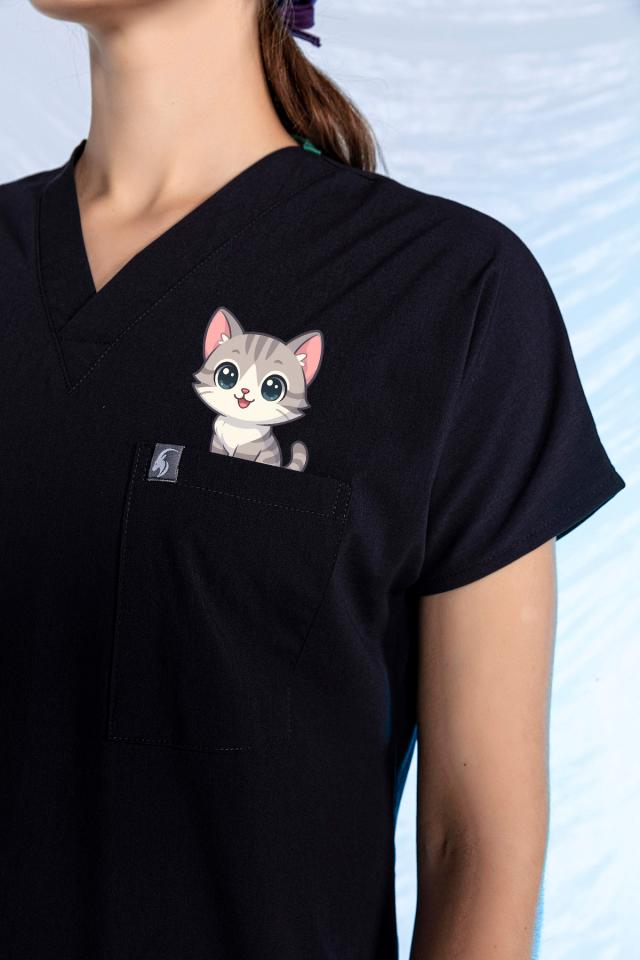 Lacivert Özel Veteriner Forması Tüy Tutmaz Sıvı İtici Baskılı Scrubs Takım Unisex