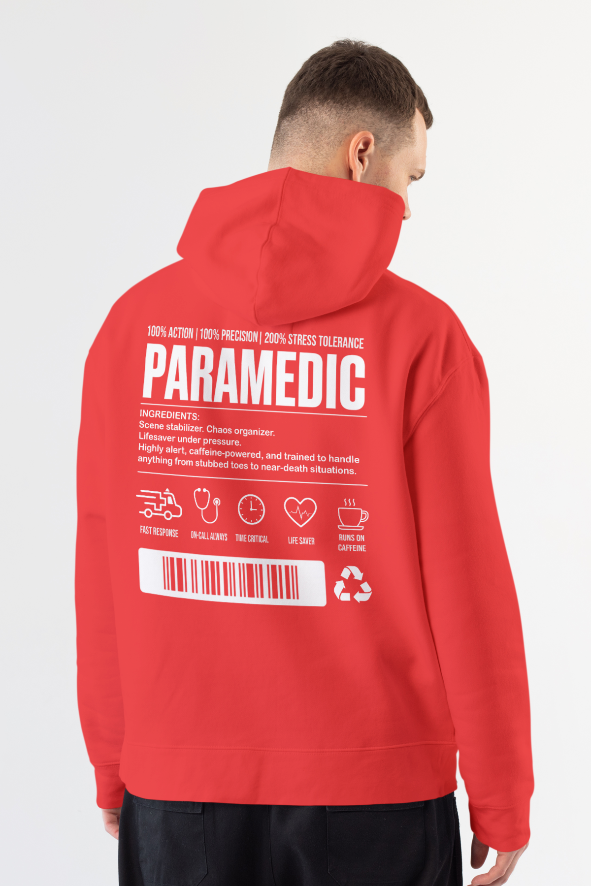 Paramedic - Kapüşonlu Sweatshirt Kırmızı Unisex