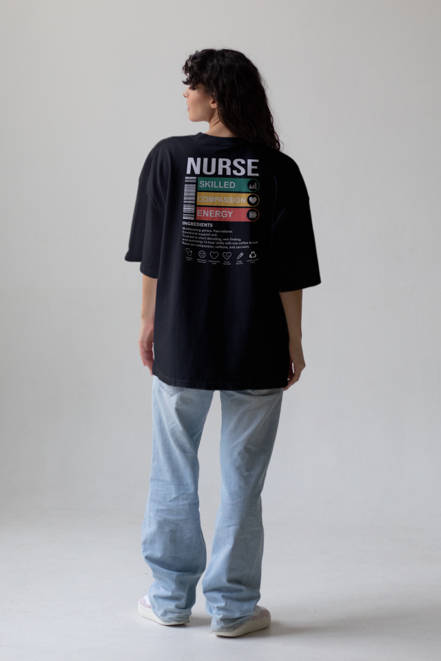 Nurse - Oversize T-Shirt Siyah Unisex