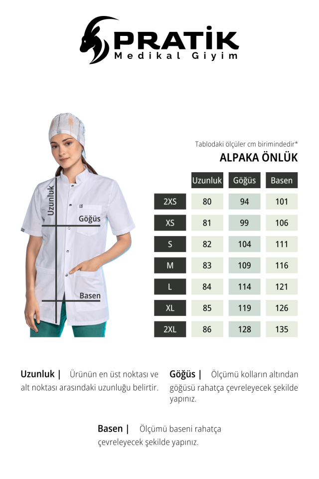 Beyaz Doktor Öğretmen Öğrenci Laboratuvar Önlüğü Uzun Kol Hakim Yaka Kadın