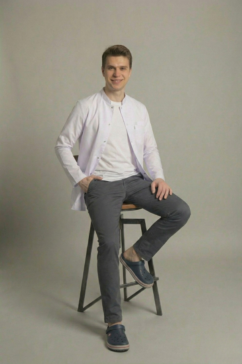 Beyaz Doktor Öğretmen Öğrenci Laboratuvar Önlüğü Uzun Kol Hakim Yaka Erkek