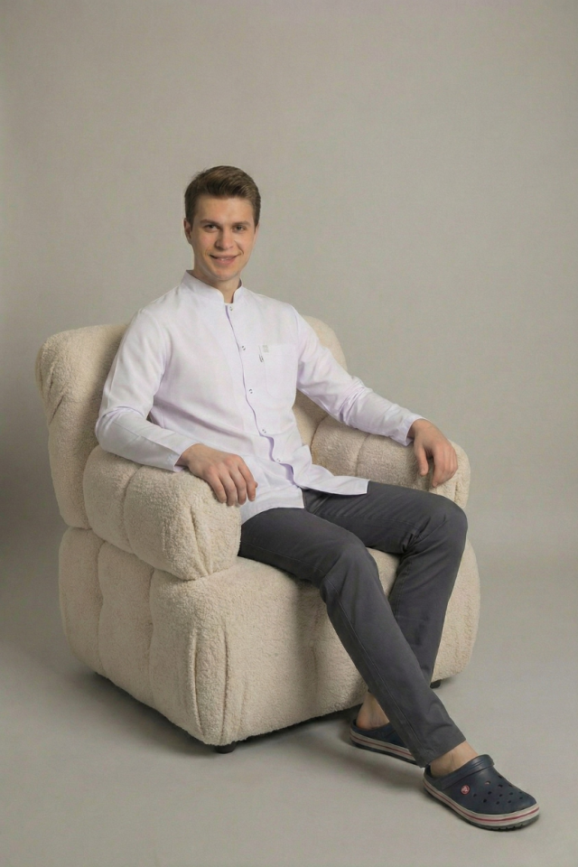 Beyaz Doktor Öğretmen Öğrenci Laboratuvar Önlüğü Uzun Kol Hakim Yaka Erkek