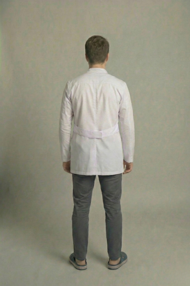 Beyaz Doktor Öğretmen Öğrenci Laboratuvar Önlüğü Uzun Kol Hakim Yaka Erkek