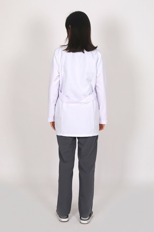 Beyaz Doktor Öğretmen Öğrenci Laboratuvar Önlüğü Uzun Kol Hakim Yaka Kadın M