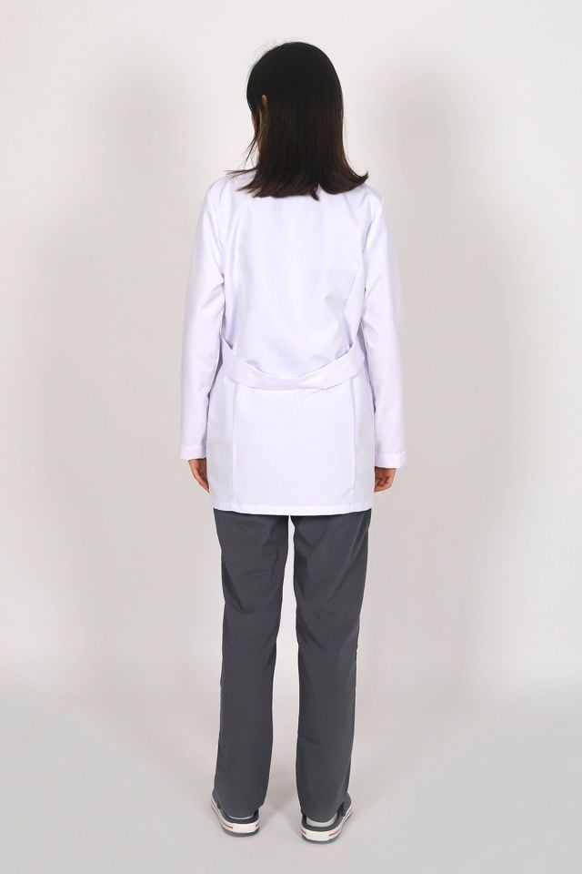 Beyaz Doktor Öğretmen Öğrenci Laboratuvar Önlüğü Uzun Kol Hakim Yaka Kadın S