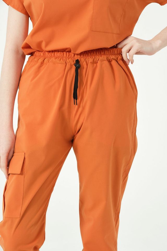 Somon Likralı Scrubs Kargo Cep Doktor Hemşire Forması Yarasa Kol Takım Unisex