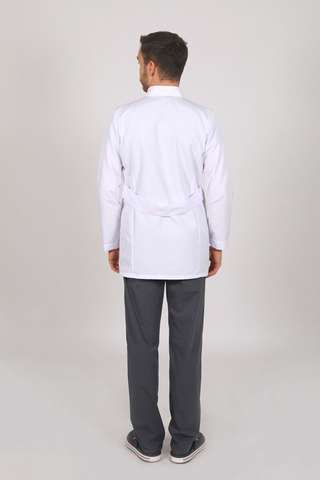 Beyaz Doktor Öğretmen Öğrenci Laboratuvar Önlüğü Uzun Kol Hakim Yaka Erkek S