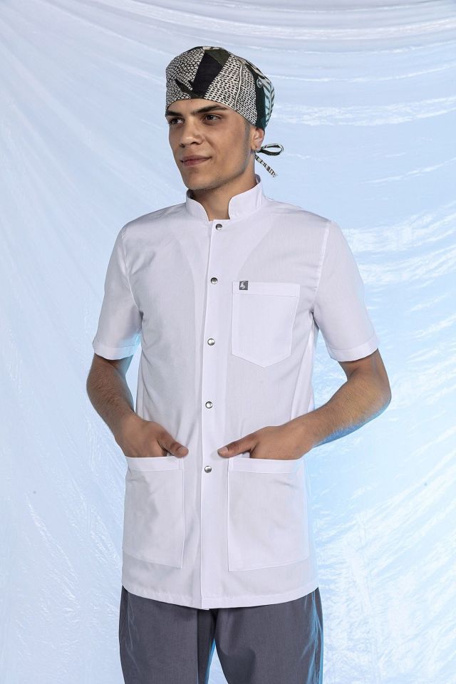 Beyaz Doktor Öğretmen Öğrenci Laboratuvar Önlüğü Kısa Kol Hakim Yaka Erkek XL