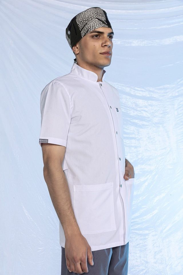 Beyaz Doktor Öğretmen Öğrenci Laboratuvar Önlüğü Kısa Kol Hakim Yaka Erkek XS