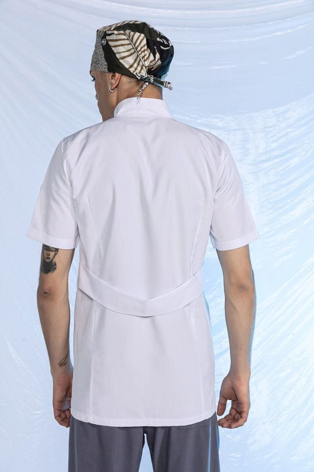 Beyaz Doktor Öğretmen Öğrenci Laboratuvar Önlüğü Kısa Kol Hakim Yaka Erkek XXL