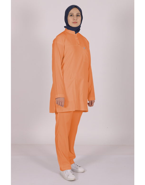 Somon Likralı Tesettür Scrubs Doktor Hemşire Forması Tek Üst XL