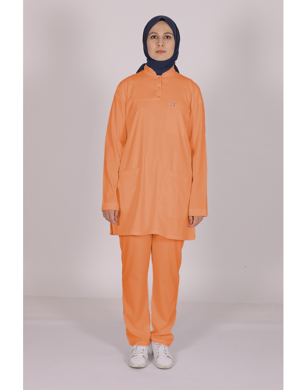 Somon Likralı Tesettür Scrubs Doktor Hemşire Forması Tek Üst 2XL