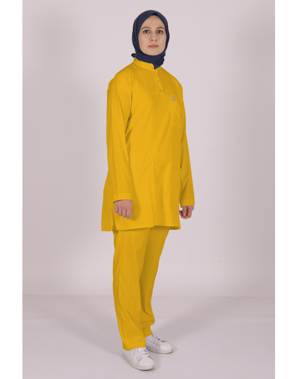 Hardal Likralı Tesettür Scrubs Doktor Hemşire Forması Tek Üst 2XS