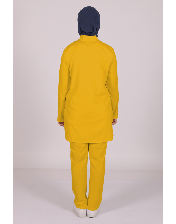 Hardal Likralı Tesettür Scrubs Doktor Hemşire Forması Tek Üst 2XS