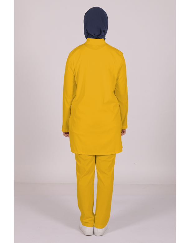 Hardal Likralı Tesettür Scrubs Doktor Hemşire Forması Tek Üst XL