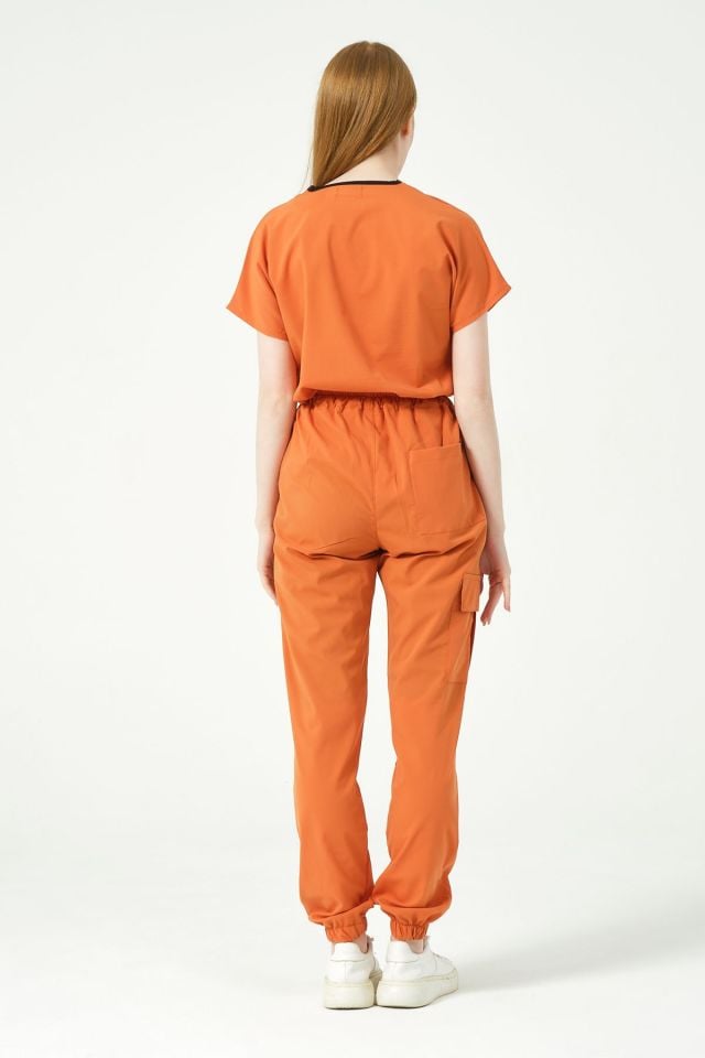 Somon Likralı Scrubs Kargo Cep Jogger Paça Doktor Hemşire Forması Yarasa Kol Takım Unisex XS