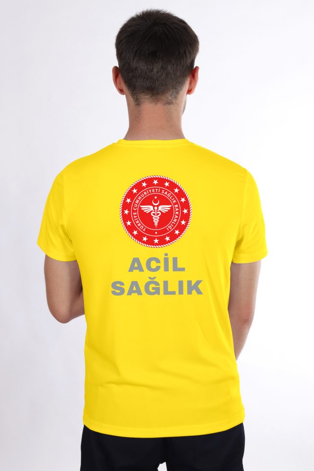 Sarı 112 Acil Sağlık Dry Touch Bisiklet Yaka Tişört Unisex