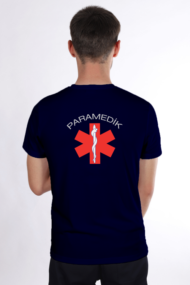 Lacivert Paramedik Dry Touch Bisiklet Yaka Tişört Unisex