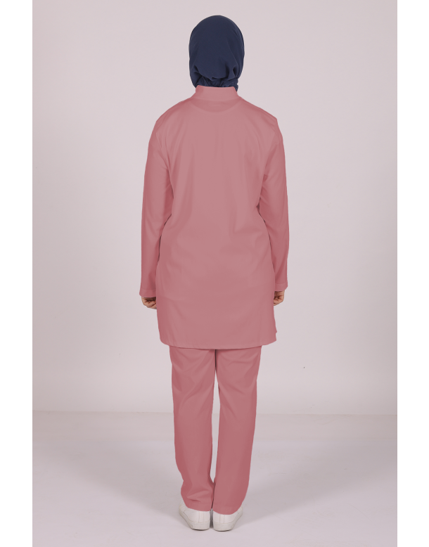 Gül Kurusu Likralı Tesettür Scrubs Doktor Hemşire Forması Tek Üst M