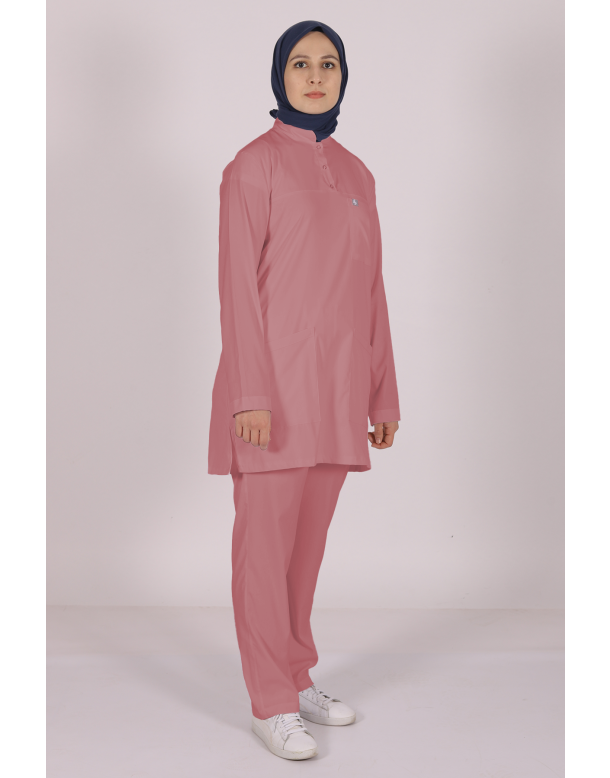 Gül Kurusu Likralı Tesettür Scrubs Doktor Hemşire Forması Tek Üst 2XL