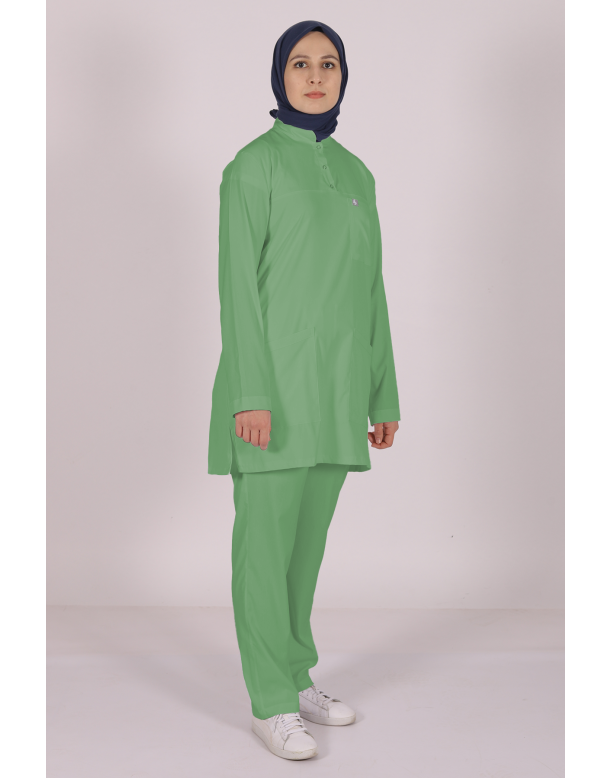 Çağla Yeşili Likralı Tesettür Scrubs Doktor Hemşire Forması Tek Üst 2XL