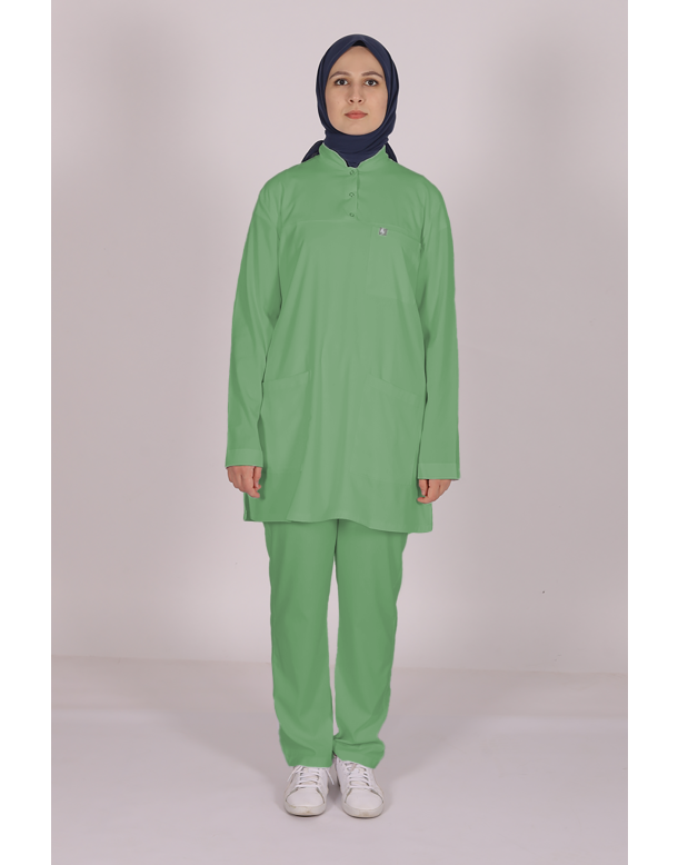 Çağla Yeşili Likralı Tesettür Scrubs Doktor Hemşire Forması Tek Üst 2XL