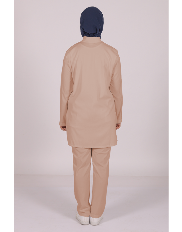Bej Likralı Tesettür Scrubs Doktor Hemşire Forması Tek Üst M
