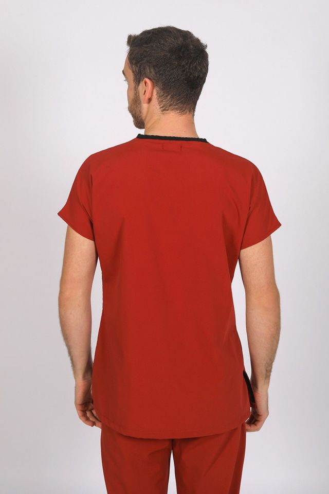 Kiremit Likralı Scrubs Doktor Hemşire Forması Yarasa Kol Takım M