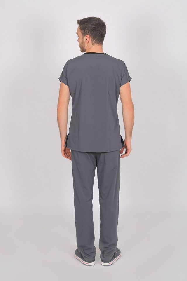 Füme Likralı Scrubs Doktor Hemşire Forması Yarasa Kol Takım S