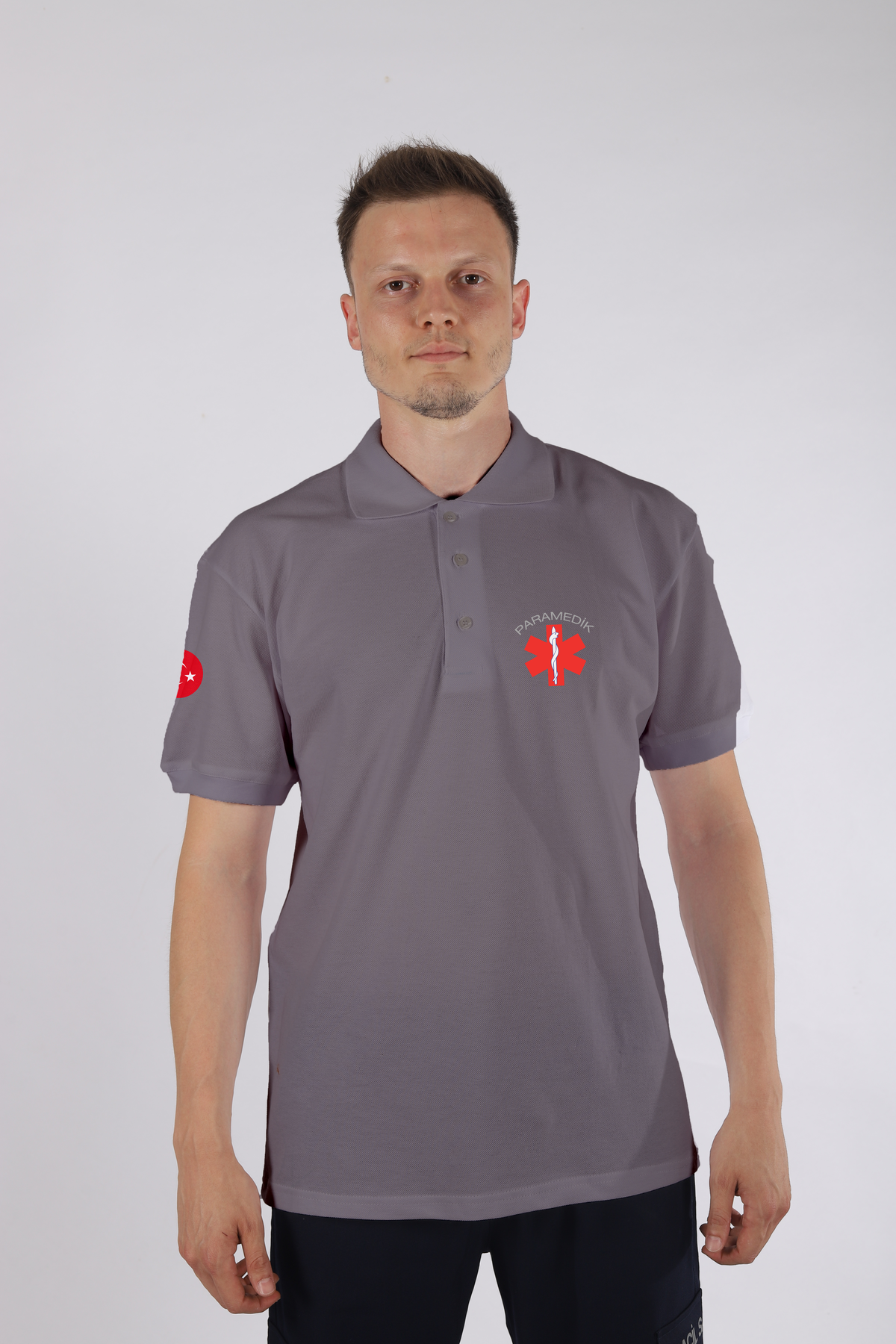 Gri Paramedik Polo Yaka Tişört Unisex