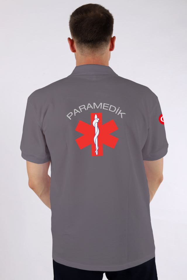 Gri Paramedik Polo Yaka Tişört Unisex